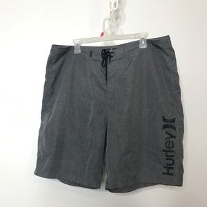 Hurley Spellout Board Shorts Size 38 Grey Black